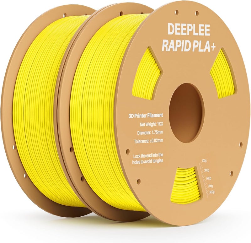 Deeplee Rapid PLA Plus Filament 1.75mm, High Speed 3D Printer Filament Up to 600mm/s, PLA+ Filament Dimensional Accuracy +/- 0.02 mm Fits Most FDM 3D Printer, Cardboard Spool 2 Pack 1kg Yellow - Image 1